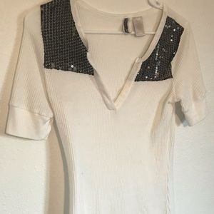BKE Top black sequin shoulder detail